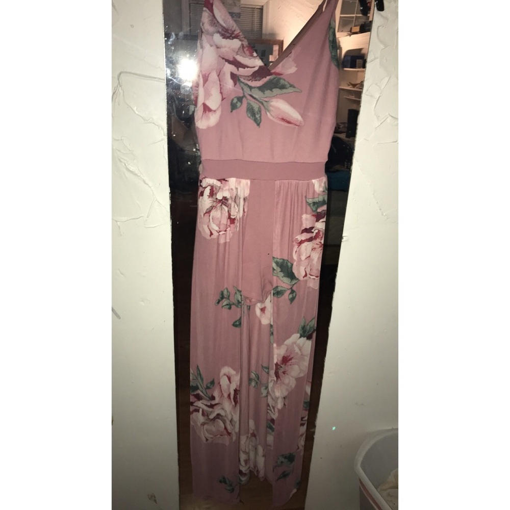 Low-cut pink  romper with floral patterns size XS